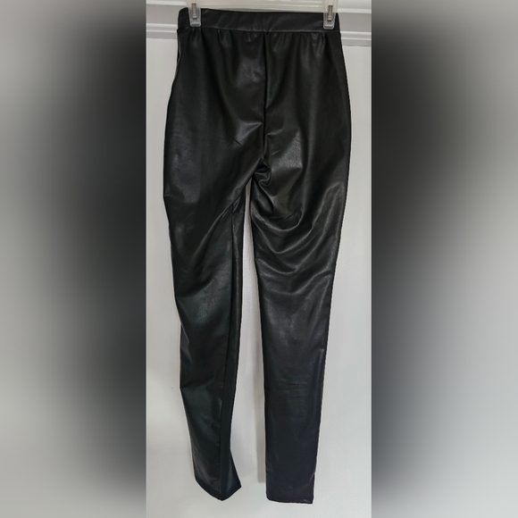 Black Faux Leather Pants with Ankle Slits.  Size Small - Picture 3 of 12